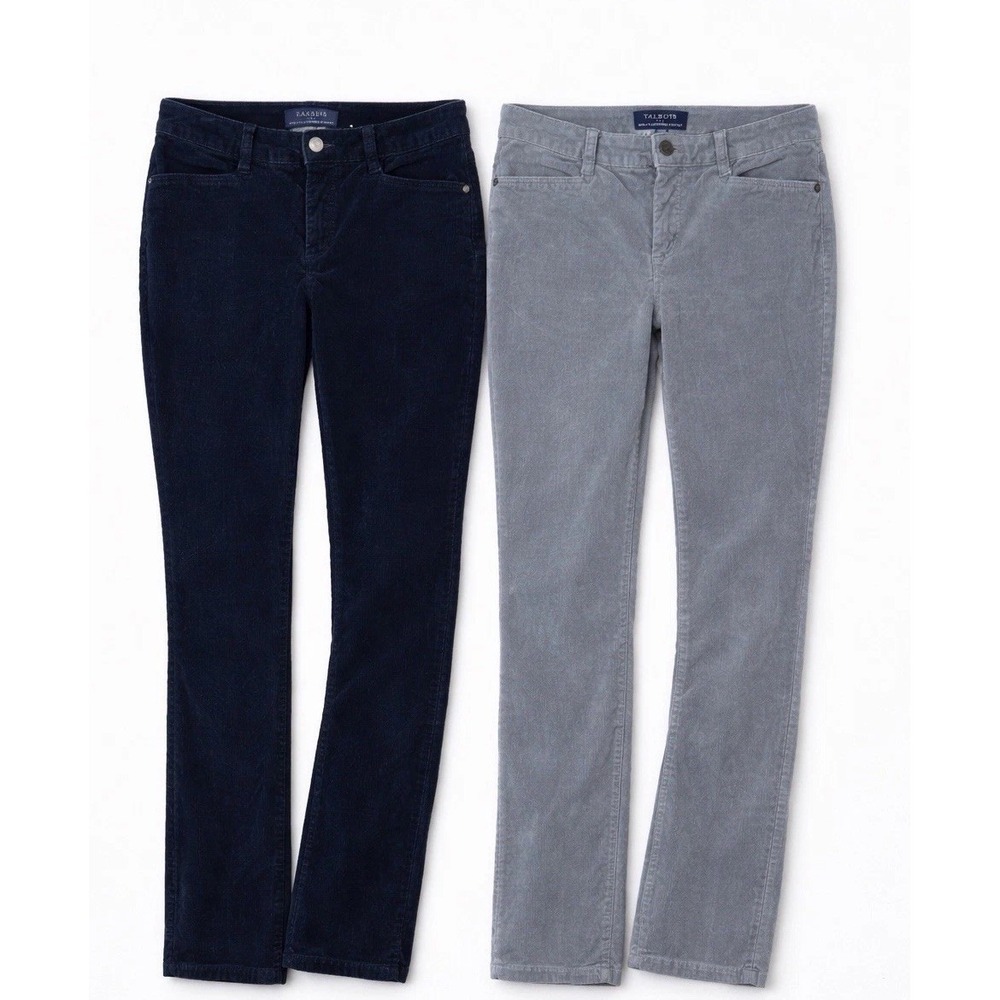 Talbots Simply Flattering Corduroy Pants Bundle 6P Navy & Gray Stretch 5 Pocket